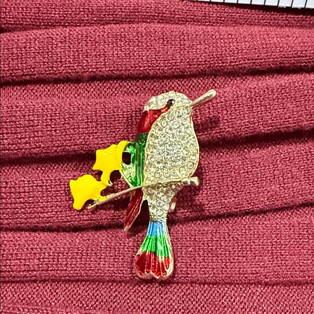 Colorful Bird Brooch with Crystals